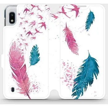Pouzdro na mobilní telefon Flipové pouzdro Mobiwear - Samsung Galaxy A10 - MR08S Pírka (Knížkové flip pouzdro, obal, kryt na mobil Samsung Galaxy A10 - MR08S Pírka, materiál Umělá kůže + TPU - ochrana 360°, stojánek, silikonová vanička, magnetické zavírání)