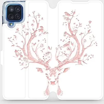 Pouzdro na mobilní telefon Flipové pouzdro Mobiwear - Samsung Galaxy M12 - M007S Růžový jelínek (Knížkové flip pouzdro, obal, kryt na mobil Samsung Galaxy M12 - M007S Růžový jelínek, materiál Umělá kůže + TPU - ochrana 360°, stojánek, silikonová vanička, magnetické zavírání)