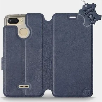 Pouzdro na mobilní telefon Kožené flip pouzdro Mobiwear - Xiaomi Redmi 6 - Modré (Kožené knížkové pouzdro, obal, kryt na mobil Xiaomi Redmi 6, Modré, materiál Genuine Leather, ochrana 360°, stojánek, silikonová vanička, magnetické zavírání)