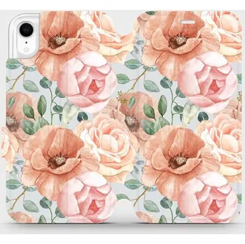 Pouzdro na mobilní telefon Flipové pouzdro Mobiwear - Apple iPhone XR - MP02S Pastelové květy (Knížkové flip pouzdro, obal, kryt na mobil Apple iPhone XR - MP02S Pastelové květy, materiál Umělá kůže + TPU - ochrana 360°, stojánek, silikonová vanička, magnetické zavírání)