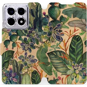 Flipové pouzdro Mobiwear - Xiaomi 14T - VP05S Sukulenty (Knížkové flip pouzdro, obal, kryt na mobil Xiaomi 14T - VP05S Sukulenty, materiál Umělá kůže + TPU - ochrana 360°, stojánek, silikonová vanička, magnetické zavírání)