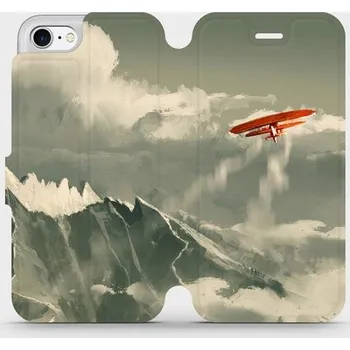 Pouzdro na mobilní telefon Flipové pouzdro Mobiwear - Apple iPhone 7 - MA03P Oranžové letadlo v horách (Knížkové flip pouzdro, obal, kryt na mobil Apple iPhone 7 - MA03P Oranžové letadlo v horách, materiál Umělá kůže + TPU - ochrana 360°, stojánek, silikonová vanička, magnetické)
