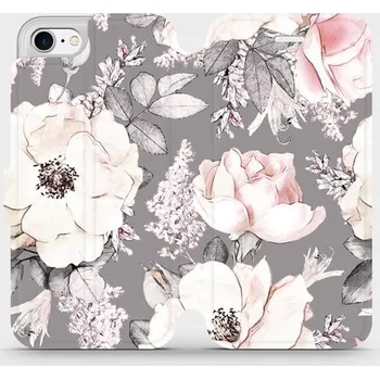 Pouzdro na mobilní telefon Flipové pouzdro Mobiwear - Apple iPhone SE 2020 / SE 2022 - MX06S Květy na šedém pozadí (Knížkové flip pouzdro, obal, kryt na mobil Apple iPhone SE 2020 / SE 2022 - MX06S Květy na šedém pozadí, materiál Umělá kůže + TPU - ochrana 360°, stojánek, silikonov