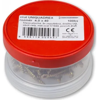 Vrut Vrut 4,0 x 40 zapuštěná hlava, UniQuadrex (ešus 100ks)