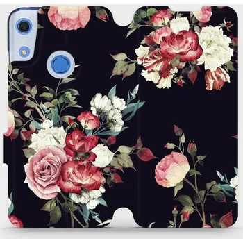 Pouzdro na mobilní telefon Flipové pouzdro Mobiwear - Huawei Y6S / Honor 8A - VD11P Růže na černé (Knížkové flip pouzdro, obal, kryt na mobil Huawei Y6S / Honor 8A - VD11P Růže na černé, materiál Umělá kůže + TPU - ochrana 360°, stojánek, silikonová vanička, magnetické zavírání)