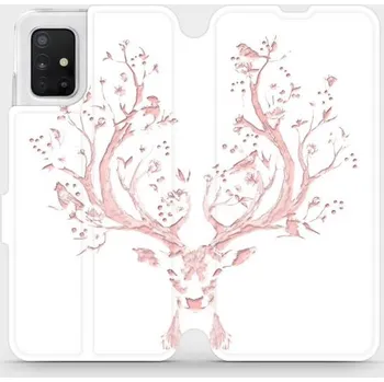 Pouzdro na mobilní telefon Flipové pouzdro Mobiwear - Samsung Galaxy A51 - M007S Růžový jelínek (Knížkové flip pouzdro, obal, kryt na mobil Samsung Galaxy A51 - M007S Růžový jelínek, materiál Umělá kůže + TPU - ochrana 360°, stojánek, silikonová vanička, magnetické zavírání)