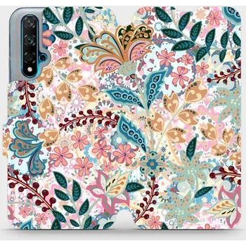 Pouzdro na mobilní telefon Flipové pouzdro Mobiwear - Huawei Nova 5T - MX04S Spletité kvítky a listy (Knížkové flip pouzdro, obal, kryt na mobil Huawei Nova 5T - MX04S Spletité kvítky a listy, materiál Umělá kůže + TPU - ochrana 360°, stojánek, silikonová vanička, magnetické zavírá