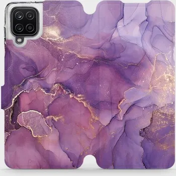 Pouzdro na mobilní telefon Flipové pouzdro Mobiwear - Samsung Galaxy A12 - VP20S Fialový mramor (Knížkové flip pouzdro, obal, kryt na mobil Samsung Galaxy A12 - VP20S Fialový mramor, materiál Umělá kůže + TPU - ochrana 360°, stojánek, silikonová vanička, magnetické zavírání)