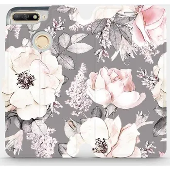 Pouzdro na mobilní telefon Flipové pouzdro Mobiwear - Honor 7A - MX06S Květy na šedém pozadí (Knížkové flip pouzdro, obal, kryt na mobil Honor 7A - MX06S Květy na šedém pozadí, materiál Umělá kůže + TPU - ochrana 360°, stojánek, silikonová vanička, magnetické zavírání)
