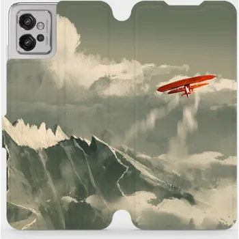 Pouzdro na mobilní telefon Flipové pouzdro Mobiwear - Motorola Moto G32 - MA03P Oranžové letadlo v horách (Knížkové flip pouzdro, obal, kryt na mobil Motorola Moto G32 - MA03P Oranžové letadlo v horách, materiál Umělá kůže + TPU - ochrana 360°, stojánek, silikonová vanička,)