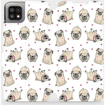 Pouzdro na mobilní telefon Flipové pouzdro Mobiwear - Samsung Galaxy A22 5G - M097P Mopsíci (Knížkové flip pouzdro, obal, kryt na mobil Samsung Galaxy A22 5G - M097P Mopsíci, materiál Umělá kůže + TPU - ochrana 360°, stojánek, silikonová vanička, magnetické zavírání)