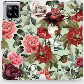 Pouzdro na mobilní telefon Flipové pouzdro Mobiwear - Samsung Galaxy A42 5G - MD06P Růže a květy na světle zeleném pozadí (Knížkové flip pouzdro, obal, kryt na mobil Samsung Galaxy A42 5G - MD06P Růže a květy na světle zeleném pozadí, materiál Umělá kůže + TPU - ochrana 360°,)