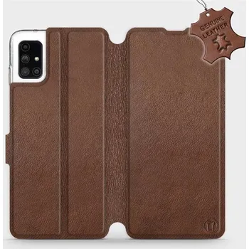 Pouzdro na mobilní telefon Kožené flip pouzdro Mobiwear - Samsung Galaxy M51 - Hnědé (Kožené knížkové pouzdro, obal, kryt na mobil Samsung Galaxy M51, Hnědé, materiál Genuine Leather, ochrana 360°, stojánek, silikonová vanička, magnetické zavírání)