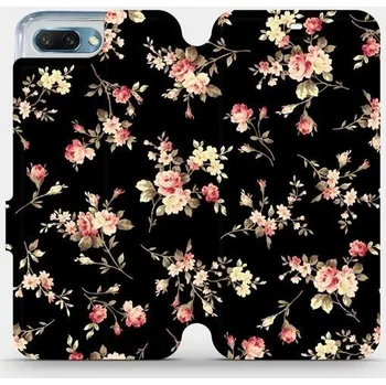 Pouzdro na mobilní telefon Flipové pouzdro Mobiwear - Honor 10 - VD02S Květy na černé (Knížkové flip pouzdro, obal, kryt na mobil Honor 10 - VD02S Květy na černé, materiál Umělá kůže + TPU - ochrana 360°, stojánek, silikonová vanička, magnetické zavírání)
