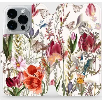 Pouzdro na mobilní telefon Flipové pouzdro Mobiwear - Apple iPhone 14 Pro - MP01S Rozkvetlá louka (Knížkové flip pouzdro, obal, kryt na mobil Apple iPhone 14 Pro - MP01S Rozkvetlá louka, materiál Umělá kůže + TPU - ochrana 360°, stojánek, silikonová vanička, magnetické zavírání)