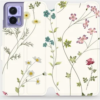 Pouzdro na mobilní telefon Flipové pouzdro Mobiwear - Motorola Edge 30 Neo - MD03S Tenké rostlinky s květy (Knížkové flip pouzdro, obal, kryt na mobil Motorola Edge 30 Neo - MD03S Tenké rostlinky s květy, materiál Umělá kůže + TPU - ochrana 360°, stojánek, silikonová vanička,)