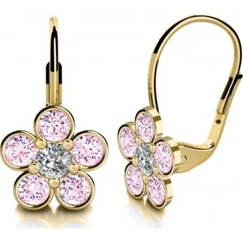Náušnice Couple, Drobné květinové náušnice Briony II, žluté zlato s&nbsp;barevnými zirkony, 585-68-3-0331.0Z00.0.00.208.07