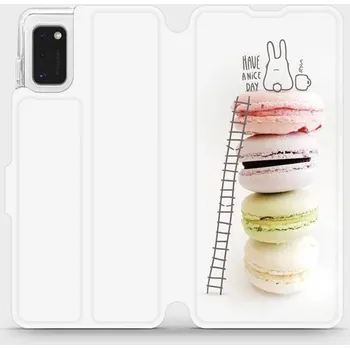 Pouzdro na mobilní telefon Flipové pouzdro Mobiwear - Samsung Galaxy A41 - M090P Makronky - have a nice day (Knížkové flip pouzdro, obal, kryt na mobil Samsung Galaxy A41 - M090P Makronky - have a nice day, materiál Umělá kůže + TPU - ochrana 360°, stojánek, silikonová vanička,)