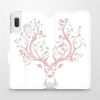 Pouzdro na mobilní telefon Flipové pouzdro Mobiwear - Samsung Galaxy A20e - M007S Růžový jelínek (Knížkové flip pouzdro, obal, kryt na mobil Samsung Galaxy A20e - M007S Růžový jelínek, materiál Umělá kůže + TPU - ochrana 360°, stojánek, silikonová vanička, magnetické zavírání)