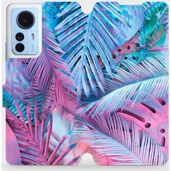 Pouzdro na mobilní telefon Flipové pouzdro Mobiwear - Xiaomi 12 Pro - MG10S Fialové a modré listy (Knížkové flip pouzdro, obal, kryt na mobil Xiaomi 12 Pro - MG10S Fialové a modré listy, materiál Umělá kůže + TPU - ochrana 360°, stojánek, silikonová vanička, magnetické zavírání)