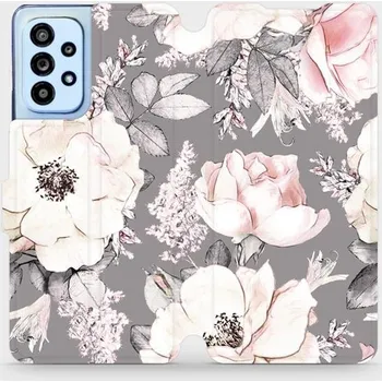 Pouzdro na mobilní telefon Flipové pouzdro Mobiwear - Samsung Galaxy A53 5G - MX06S Květy na šedém pozadí (Knížkové flip pouzdro, obal, kryt na mobil Samsung Galaxy A53 5G - MX06S Květy na šedém pozadí, materiál Umělá kůže + TPU - ochrana 360°, stojánek, silikonová vanička,)