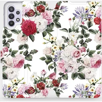 Pouzdro na mobilní telefon Flipové pouzdro Mobiwear - Samsung Galaxy A32 5G - MD01S Růže na bílé (Knížkové flip pouzdro, obal, kryt na mobil Samsung Galaxy A32 5G - MD01S Růže na bílé, materiál Umělá kůže + TPU - ochrana 360°, stojánek, silikonová vanička, magnetické zavírání)