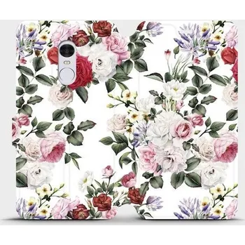 Pouzdro na mobilní telefon Flipové pouzdro Mobiwear - Xiaomi Redmi Note 4 Global - MD01S Růže na bílé (Knížkové flip pouzdro, obal, kryt na mobil Xiaomi Redmi Note 4 Global - MD01S Růže na bílé, materiál Umělá kůže + TPU - ochrana 360°, stojánek, silikonová vanička, magnetické)