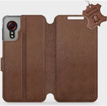 Pouzdro na mobilní telefon Kožené flip pouzdro Mobiwear - Samsung Galaxy Xcover 5 - Hnědé (Kožené knížkové pouzdro, obal, kryt na mobil Samsung Galaxy Xcover 5, Hnědé, materiál Genuine Leather, ochrana 360°, stojánek, silikonová vanička, magnetické zavírání)