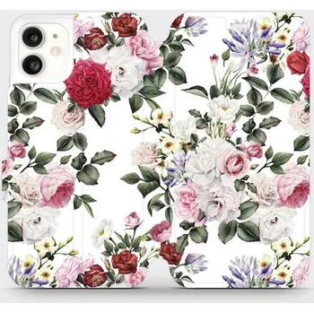 Pouzdro na mobilní telefon Flipové pouzdro Mobiwear - Apple iPhone 11 - MD01S Růže na bílé (Knížkové flip pouzdro, obal, kryt na mobil Apple iPhone 11 - MD01S Růže na bílé, materiál Umělá kůže + TPU - ochrana 360°, stojánek, silikonová vanička, magnetické zavírání)