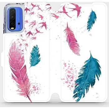 Pouzdro na mobilní telefon Flipové pouzdro Mobiwear - Xiaomi Redmi 9T - MR08S Pírka (Knížkové flip pouzdro, obal, kryt na mobil Xiaomi Redmi 9T - MR08S Pírka, materiál Umělá kůže + TPU - ochrana 360°, stojánek, silikonová vanička, magnetické zavírání)