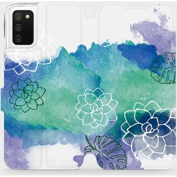 Pouzdro na mobilní telefon Flipové pouzdro Mobiwear - Samsung Galaxy A02s - MG11S Vodovkové květy (Knížkové flip pouzdro, obal, kryt na mobil Samsung Galaxy A02s - MG11S Vodovkové květy, materiál Umělá kůže + TPU - ochrana 360°, stojánek, silikonová vanička, magnetické zavírání)