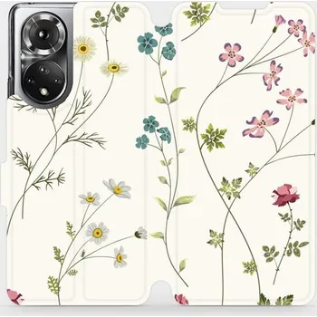 Pouzdro na mobilní telefon Flipové pouzdro Mobiwear - Honor 50 - MD03S Tenké rostlinky s květy (Knížkové flip pouzdro, obal, kryt na mobil Honor 50 - MD03S Tenké rostlinky s květy, materiál Umělá kůže + TPU - ochrana 360°, stojánek, silikonová vanička, magnetické zavírání)