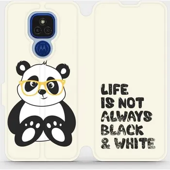 Pouzdro na mobilní telefon Flipové pouzdro Mobiwear - Motorola Moto E7 Plus - M041S Panda - life is not always black and white (Knížkové flip pouzdro, obal, kryt na mobil Motorola Moto E7 Plus - M041S Panda - life is not always black and white, materiál Umělá kůže + TPU - ochrana)