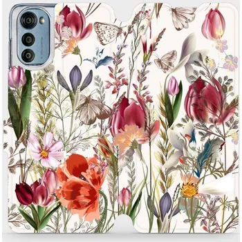 Pouzdro na mobilní telefon Flipové pouzdro Mobiwear - Motorola Moto E32s - MP01S Rozkvetlá louka (Knížkové flip pouzdro, obal, kryt na mobil Motorola Moto E32s - MP01S Rozkvetlá louka, materiál Umělá kůže + TPU - ochrana 360°, stojánek, silikonová vanička, magnetické zavírání)