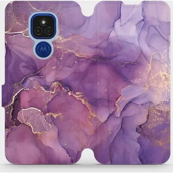 Pouzdro na mobilní telefon Flipové pouzdro Mobiwear - Motorola Moto E7 Plus - VP20S Fialový mramor (Knížkové flip pouzdro, obal, kryt na mobil Motorola Moto E7 Plus - VP20S Fialový mramor, materiál Umělá kůže + TPU - ochrana 360°, stojánek, silikonová vanička, magnetické zavírání)