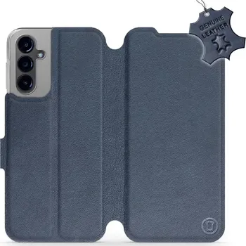 Pouzdro na mobilní telefon Kožené flip pouzdro Mobiwear - Samsung Galaxy A14 LTE / 5G - Modré (Kožené knížkové pouzdro, obal, kryt na mobil Samsung Galaxy A14 LTE / 5G, Modré, materiál Genuine Leather, ochrana 360°, stojánek, silikonová vanička, magnetické zavírání)