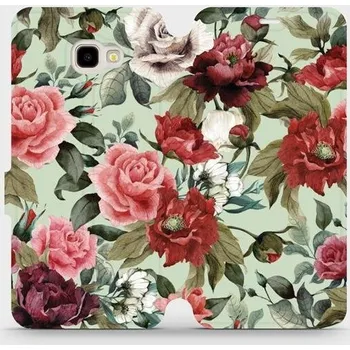 Pouzdro na mobilní telefon Flipové pouzdro Mobiwear - Samsung Galaxy J4 Plus 2018 - MD06P Růže a květy na světle zeleném pozadí (Knížkové flip pouzdro, obal, kryt na mobil Samsung Galaxy J4 Plus 2018 - MD06P Růže a květy na světle zeleném pozadí, materiál Umělá kůže + TPU - ochrana