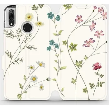 Pouzdro na mobilní telefon Flipové pouzdro Mobiwear - Huawei Y7 2019 - MD03S Tenké rostlinky s květy (Knížkové flip pouzdro, obal, kryt na mobil Huawei Y7 2019 - MD03S Tenké rostlinky s květy, materiál Umělá kůže + TPU - ochrana 360°, stojánek, silikonová vanička, magnetické zavírá