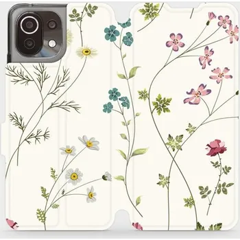 Pouzdro na mobilní telefon Flipové pouzdro Mobiwear - Xiaomi 11 Lite 5G NE - MD03S Tenké rostlinky s květy (Knížkové flip pouzdro, obal, kryt na mobil Xiaomi 11 Lite 5G NE - MD03S Tenké rostlinky s květy, materiál Umělá kůže + TPU - ochrana 360°, stojánek, silikonová vanička,)