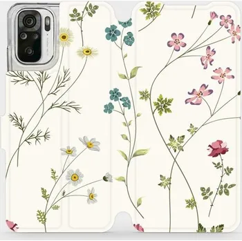 Pouzdro na mobilní telefon Flipové pouzdro Mobiwear - Xiaomi Redmi Note 10S - MD03S Tenké rostlinky s květy (Knížkové flip pouzdro, obal, kryt na mobil Xiaomi Redmi Note 10S - MD03S Tenké rostlinky s květy, materiál Umělá kůže + TPU - ochrana 360°, stojánek, silikonová vanička,)