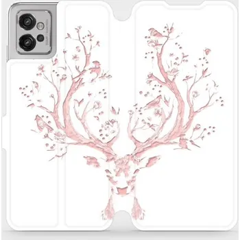 Pouzdro na mobilní telefon Flipové pouzdro Mobiwear - Motorola Moto G32 - M007S Růžový jelínek (Knížkové flip pouzdro, obal, kryt na mobil Motorola Moto G32 - M007S Růžový jelínek, materiál Umělá kůže + TPU - ochrana 360°, stojánek, silikonová vanička, magnetické zavírání)