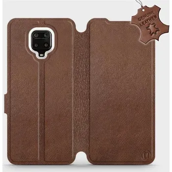 Pouzdro na mobilní telefon Kožené flip pouzdro Mobiwear - Xiaomi Redmi Note 9 Pro - Hnědé (Kožené knížkové pouzdro, obal, kryt na mobil Xiaomi Redmi Note 9 Pro, Hnědé, materiál Genuine Leather, ochrana 360°, stojánek, silikonová vanička, magnetické zavírání)
