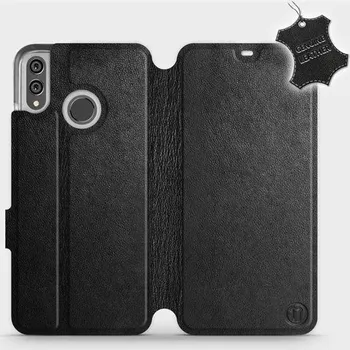 Pouzdro na mobilní telefon Kožené flip pouzdro Mobiwear - Honor 8X - Černé (Kožené knížkové pouzdro, obal, kryt na mobil Honor 8X, Černé, materiál Genuine Leather, ochrana 360°, stojánek, silikonová vanička, magnetické zavírání)