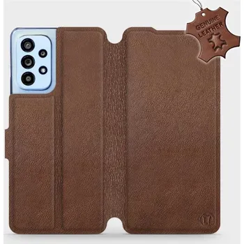Pouzdro na mobilní telefon Kožené flip pouzdro Mobiwear - Samsung Galaxy A53 5G - Hnědé (Kožené knížkové pouzdro, obal, kryt na mobil Samsung Galaxy A53 5G, Hnědé, materiál Genuine Leather, ochrana 360°, stojánek, silikonová vanička, magnetické zavírání)