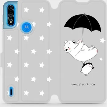 Pouzdro na mobilní telefon Flipové pouzdro Mobiwear - Motorola Moto E7 Power - MH08P Méďa a tučňák - always with you (Knížkové flip pouzdro, obal, kryt na mobil Motorola Moto E7 Power - MH08P Méďa a tučňák - always with you, materiál Umělá kůže + TPU - ochrana 360°, stojánek,)