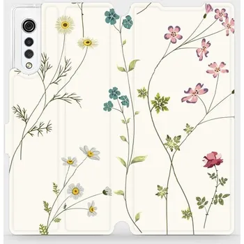 Pouzdro na mobilní telefon Flipové pouzdro Mobiwear - LG Velvet - MD03S Tenké rostlinky s květy (Knížkové flip pouzdro, obal, kryt na mobil LG Velvet - MD03S Tenké rostlinky s květy, materiál Umělá kůže + TPU - ochrana 360°, stojánek, silikonová vanička, magnetické zavírání)