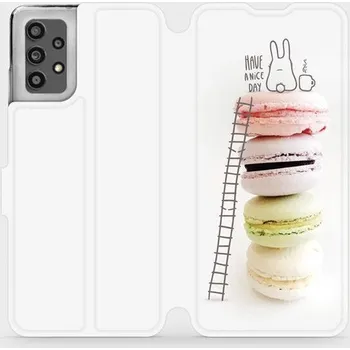 Pouzdro na mobilní telefon Flipové pouzdro Mobiwear - Samsung Galaxy A32 LTE - M090P Makronky - have a nice day (Knížkové flip pouzdro, obal, kryt na mobil Samsung Galaxy A32 LTE - M090P Makronky - have a nice day, materiál Umělá kůže + TPU - ochrana 360°, stojánek, silikonová)