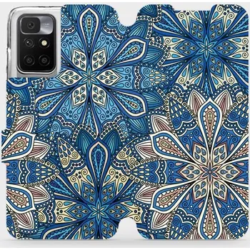 Pouzdro na mobilní telefon Flipové pouzdro Mobiwear - Xiaomi Redmi 10 - V108P Modré mandala květy (Knížkové flip pouzdro, obal, kryt na mobil Xiaomi Redmi 10 - V108P Modré mandala květy, materiál Umělá kůže + TPU - ochrana 360°, stojánek, silikonová vanička, magnetické zavírání)