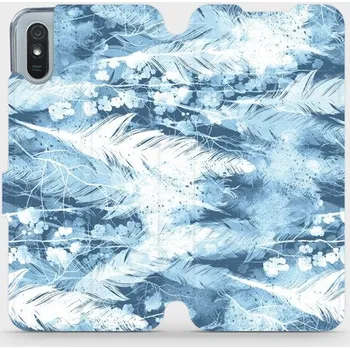 Pouzdro na mobilní telefon Flipové pouzdro Mobiwear - Xiaomi Redmi 9A / 9AT - M058S Světle modrá horizontální pírka (Knížkové flip pouzdro, obal, kryt na mobil Xiaomi Redmi 9A / 9AT - M058S Světle modrá horizontální pírka, materiál Umělá kůže + TPU - ochrana 360°, stojánek,)
