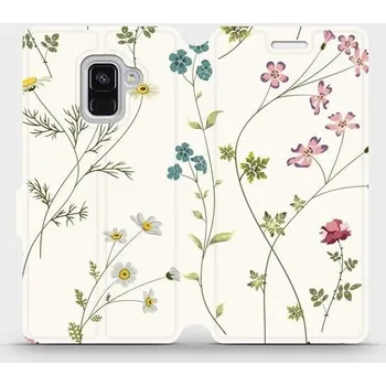 Pouzdro na mobilní telefon Flipové pouzdro Mobiwear - Samsung Galaxy A8 2018 - MD03S Tenké rostlinky s květy (Knížkové flip pouzdro, obal, kryt na mobil Samsung Galaxy A8 2018 - MD03S Tenké rostlinky s květy, materiál Umělá kůže + TPU - ochrana 360°, stojánek, silikonová vanička,)